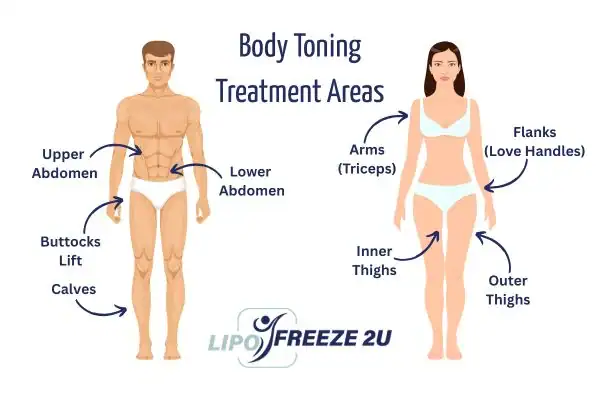 Graphic showing where you can have Body toning Treatment Buckingham on your body